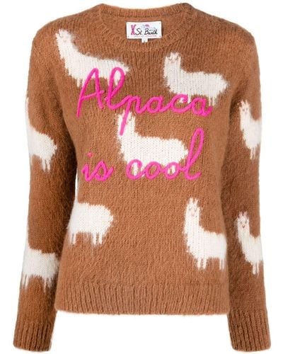 Mc2 Saint Barth Embroidered-slogan Long-sleeved Sweater - Pink