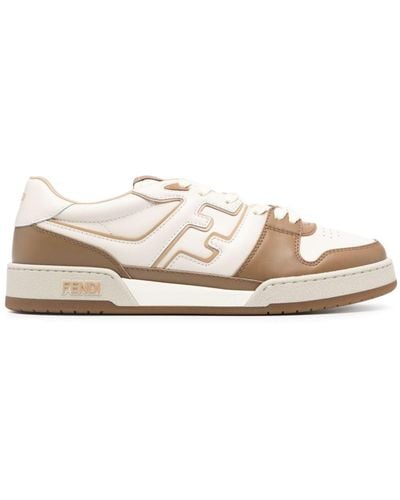 Fendi Match Ff-Appliqué Leather Sneakers - Brown