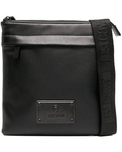 Just Cavalli Bolso messenger con placa del logo - Negro