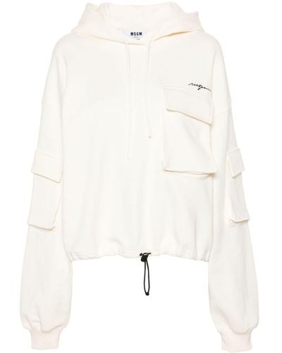 MSGM Logo-embroidered Cotton Hoodie - Natural