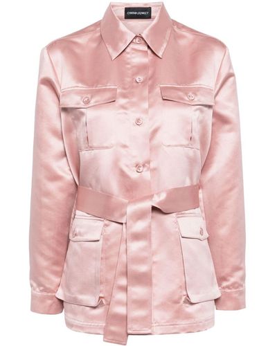 Cynthia Rowley Pleated-back Satin Safari Jacket - Pink