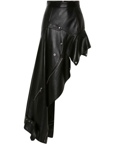 Alexander McQueen Alexander Mc Queen Asymmetric Leather Draped Skirt - Black