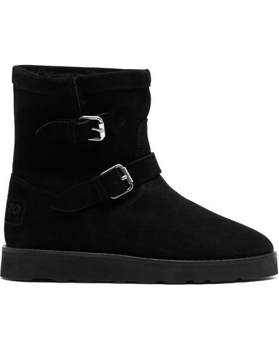 KENZO Buckle-detail Suede Boots - Black