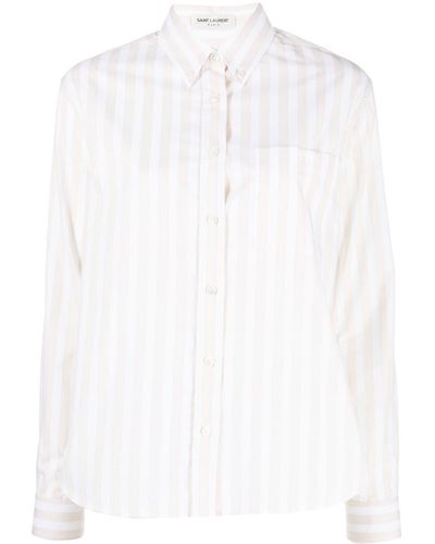 Saint Laurent Chemise rayée à logo brodé - Blanc