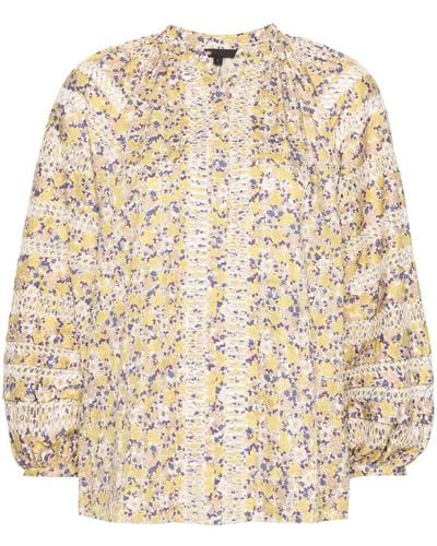Maje Floral-print Broderie-anglaise Blouse - Natural