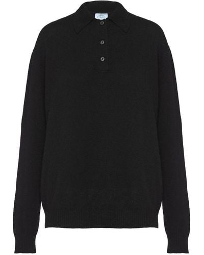 Prada Long-sleeved Knitted Polo Shirt - Black