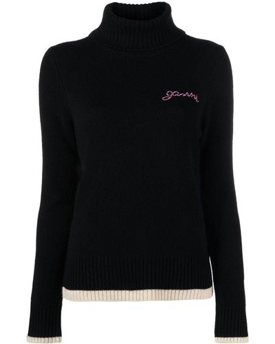 Ganni Logo-embroidered Sweater - Black
