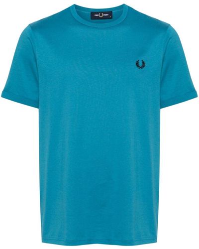 Fred Perry Logo-embroidered Cotton T-shirt - Blue