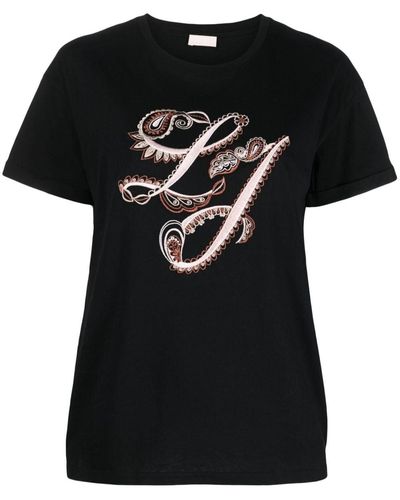 Liu Jo Logo-embroidered Cotton T-shirt - Black
