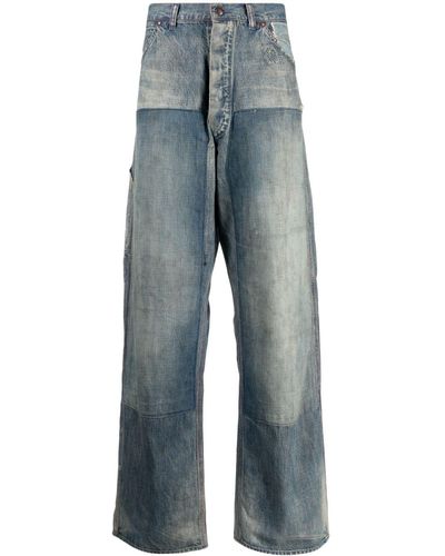 SAINT Mxxxxxx Distressed-effect High-rise Wide-leg Jeans - Blue