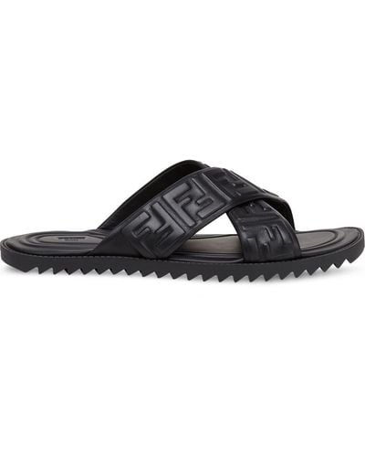 Fendi Embossed Ff Motif Flat Sandals - Black