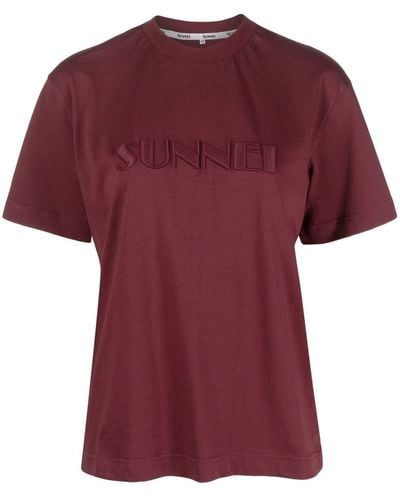 Sunnei T-shirt à logo brodé - Rouge