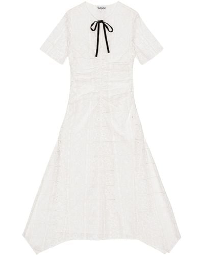 Ganni Embroidered Midi Dress - White