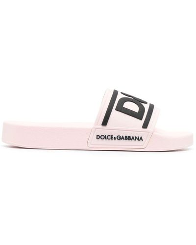 Dolce & Gabbana Slides in gomma con logo - Rosa