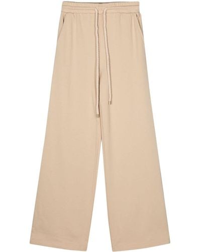 Twin Set Logo-embroidered Wide-leg Track Pants - Natural
