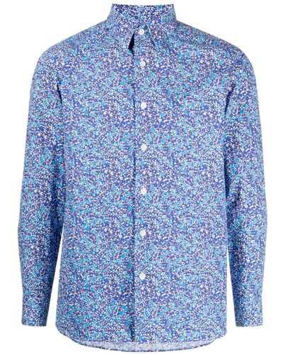 agnès b. Floral-print Cotton Shirt - Blue