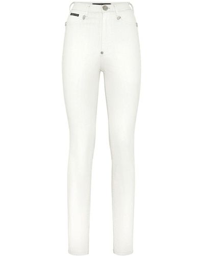 Philipp Plein Logo-appliqué High-waisted Skinny Jeans - White