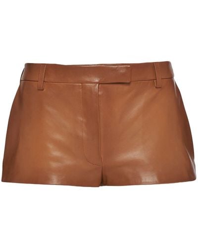 Prada Low-rise Nappa-leather Shorts - Brown