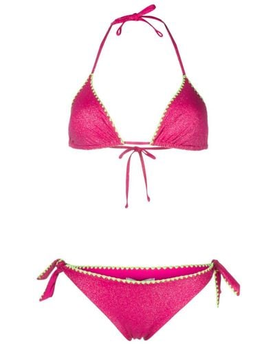 Twin Set Glitter Triangle Bikini Set - Pink