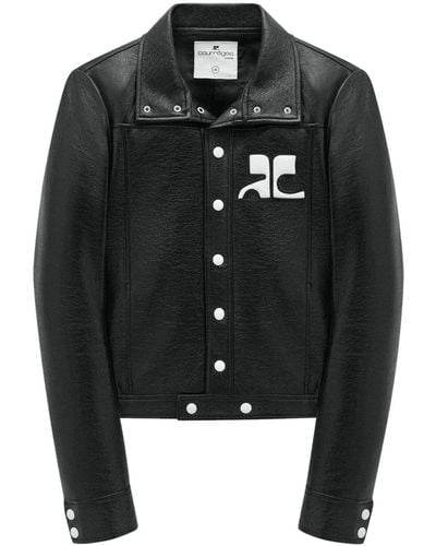 Courreges Jacke aus Faux-Leder mit Logo-Patch - Schwarz