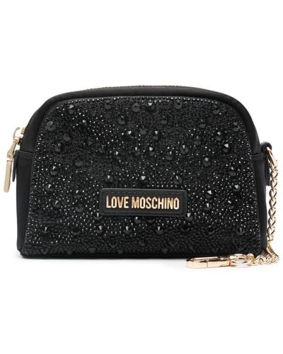 Love Moschino Crystal-embellished Satin Make-up Bag - Black