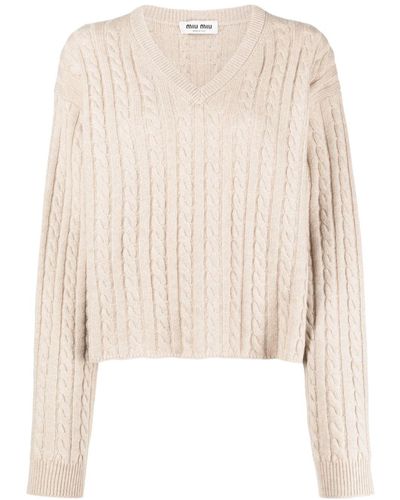 Miu Miu Cable-knit Cashmere Sweater - Natural