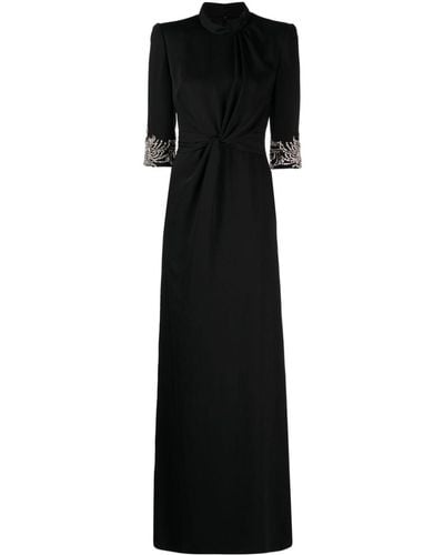 Jenny Packham Lily Beaded Crepe Gown Dress - Black