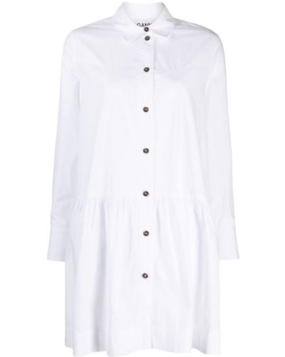 Ganni Straight-point Collar Cotton Dress - White