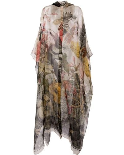 Biyan Floral-print Sheer Silk Coat - Natural