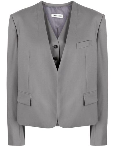 Low Classic V-neck Wool Vest And Blazer Set - Gray