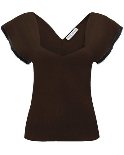 JW Anderson Frilled Ribbed-knit Top - Black