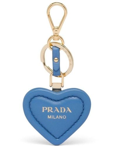 Prada Heart-motif Leather Keyring - Blue