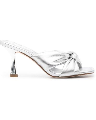 MICHAEL Michael Kors Elena 75mm Metallic Leather Sandals - White