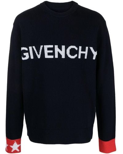 Givenchy Pull en laine à logo intarsia - Bleu