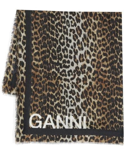 Ganni Scarf With Animal Print - Black