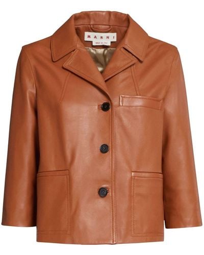 Marni Single-breasted Leather Jacket - Brown