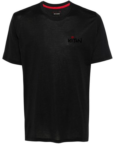 Kiton Logo-flocked Cotton T-shirt - Black
