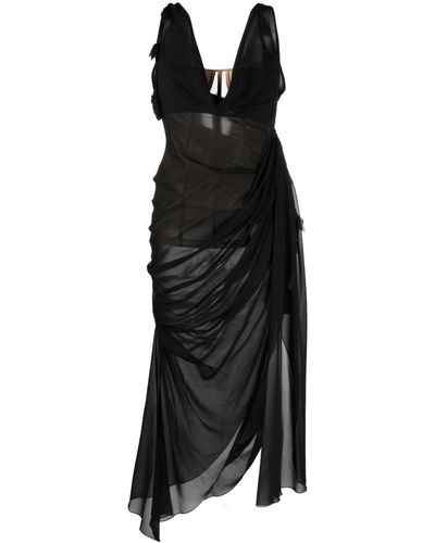 Blumarine Vestido drapeado de seda - Negro