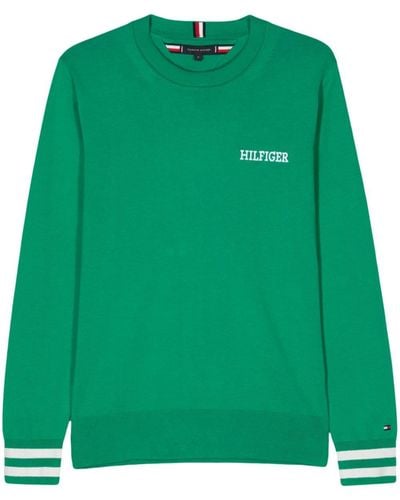 Tommy Hilfiger Embroidered-logo Stripe-detail Sweater - Green