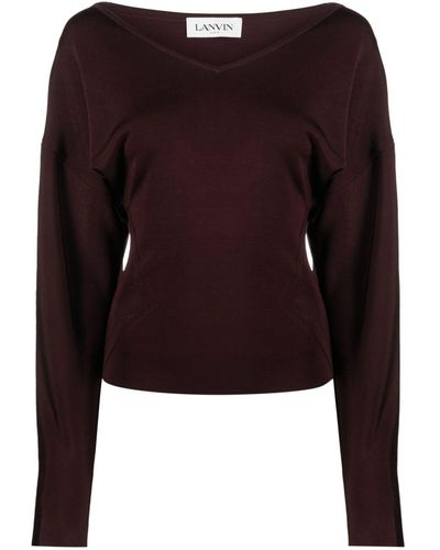 Lanvin V-neck Ribbed-knit Sweater - Purple