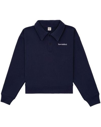 Sporty & Rich Embroidered-logo Polo Sweatshirt - Blue