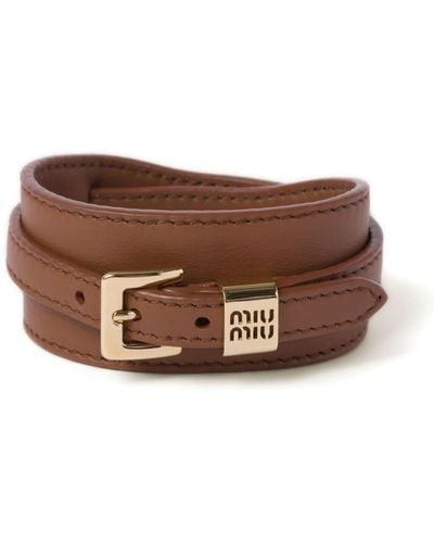 Miu Miu Logo-print Leather Bracelet - Brown