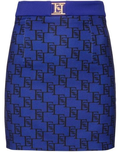 Elisabetta Franchi Monogram-print Crepe Miniskirt - Blue