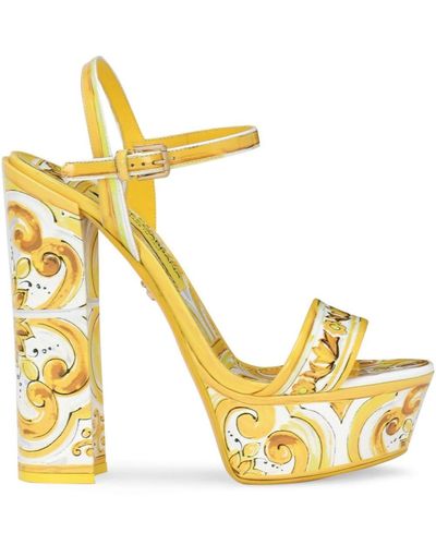 Dolce & Gabbana 105mm Majolica-print Platform Sandals - Metallic