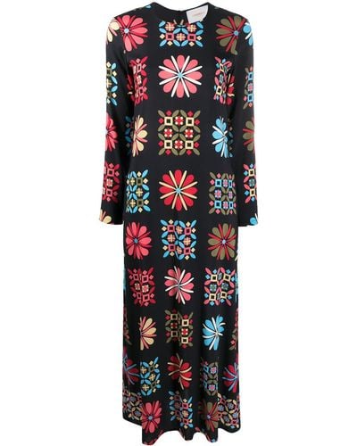 La DoubleJ Midi-jurk Met Print - Zwart