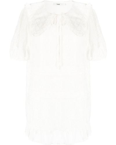 B+ AB Bib-collar Textured Short Dress - White
