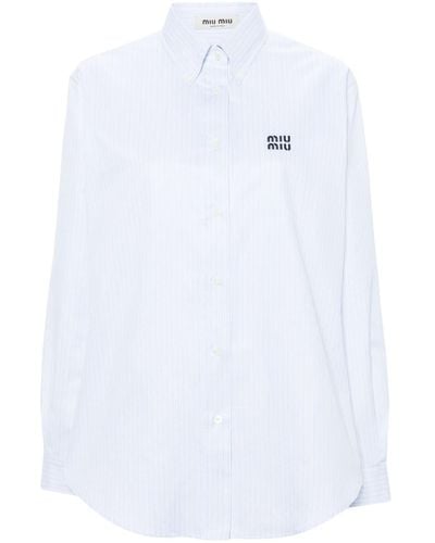 Miu Miu Chemise rayée à logo brodé - Blanc