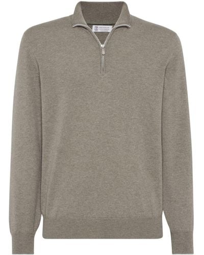 Brunello Cucinelli Zip-fastening Cashmere Polo Shirt - Grey