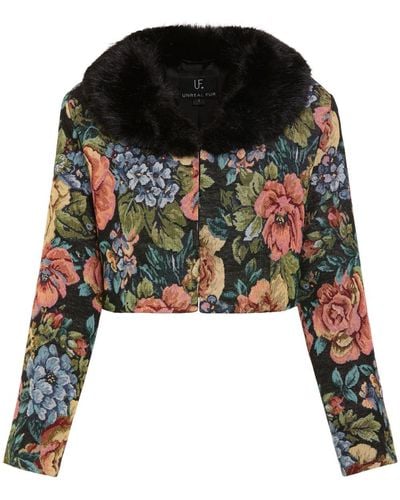 Unreal Fur Cropped-Jacke mit Blumen-Print - Schwarz