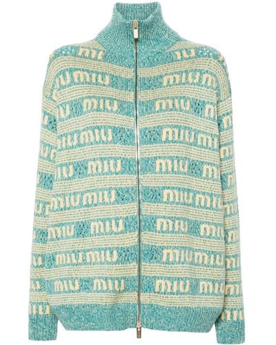 Miu Miu Cardigan zippé à logo intarsia - Vert